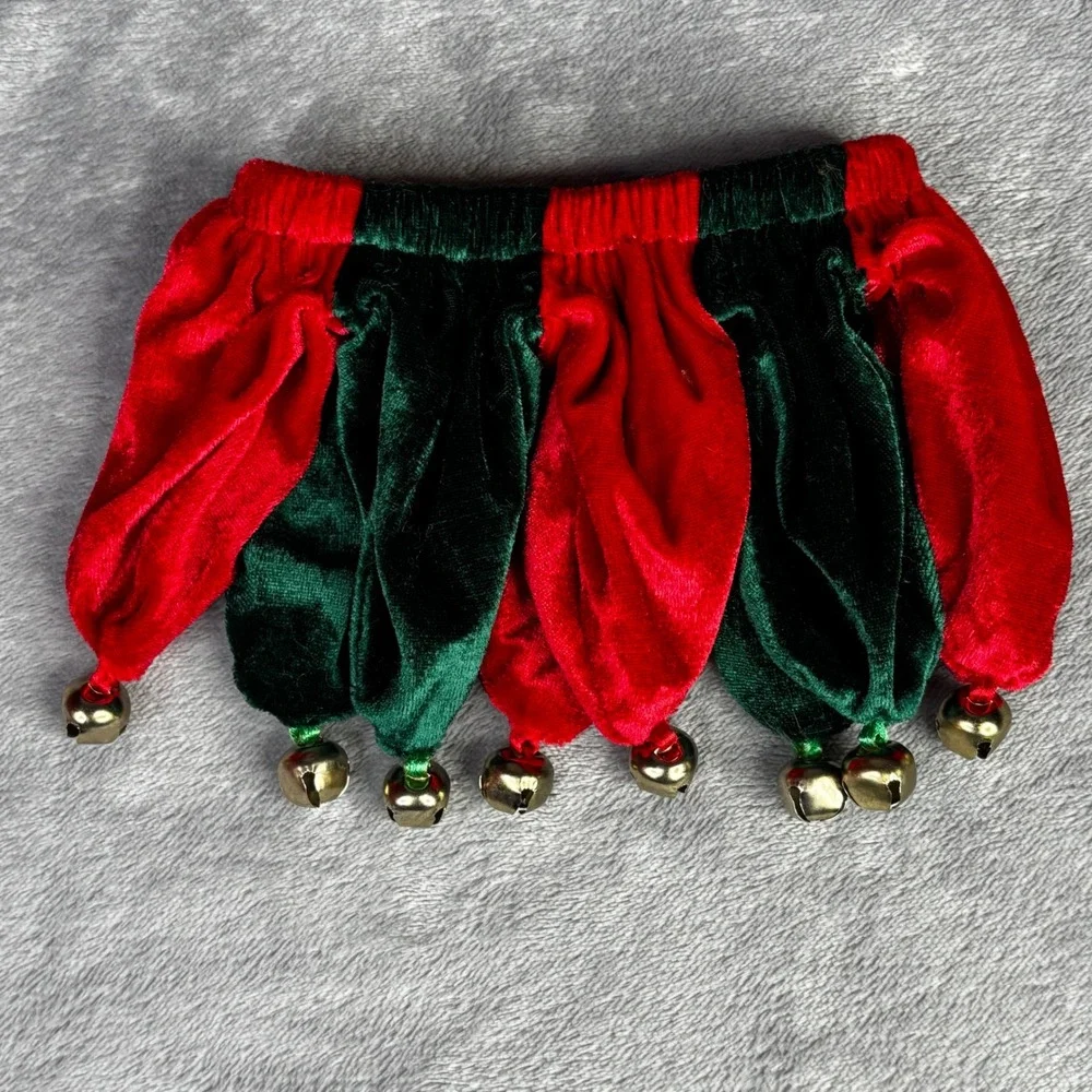 Jingle Bell Pet‎ Collar Accessory Red Green Velvet Holiday Jester S/M